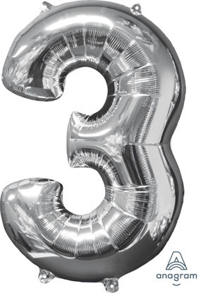 Picture of 26'' Silver Number 3 - Foil Balloon (helium-filled)