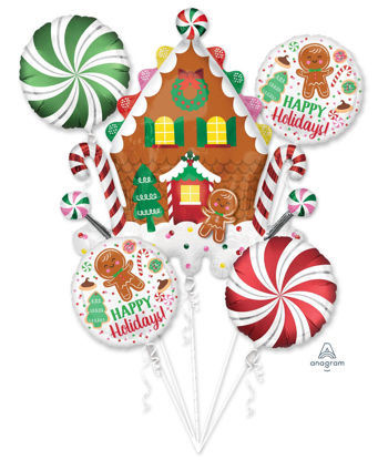 Picture of Gingerbread House & Holiday Cookies Balloon Bouquet (5 pc)