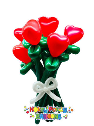 Picture of Heart Flower Balloon Bouquet with Bow (up to 21 flowers)