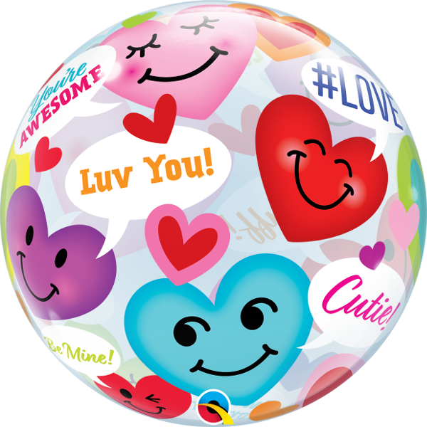 Picture of 22″ Valentine's  Conversation of Smiley Hearts - Single Bubble  Balloon (helium-filled)