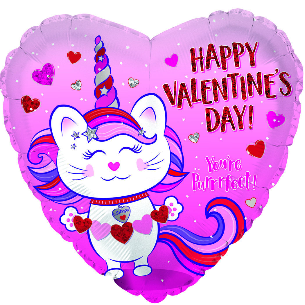 Picture of 18" Happy Valentine's Day Caticorn - Heart Foil Balloon  (helium-filled)