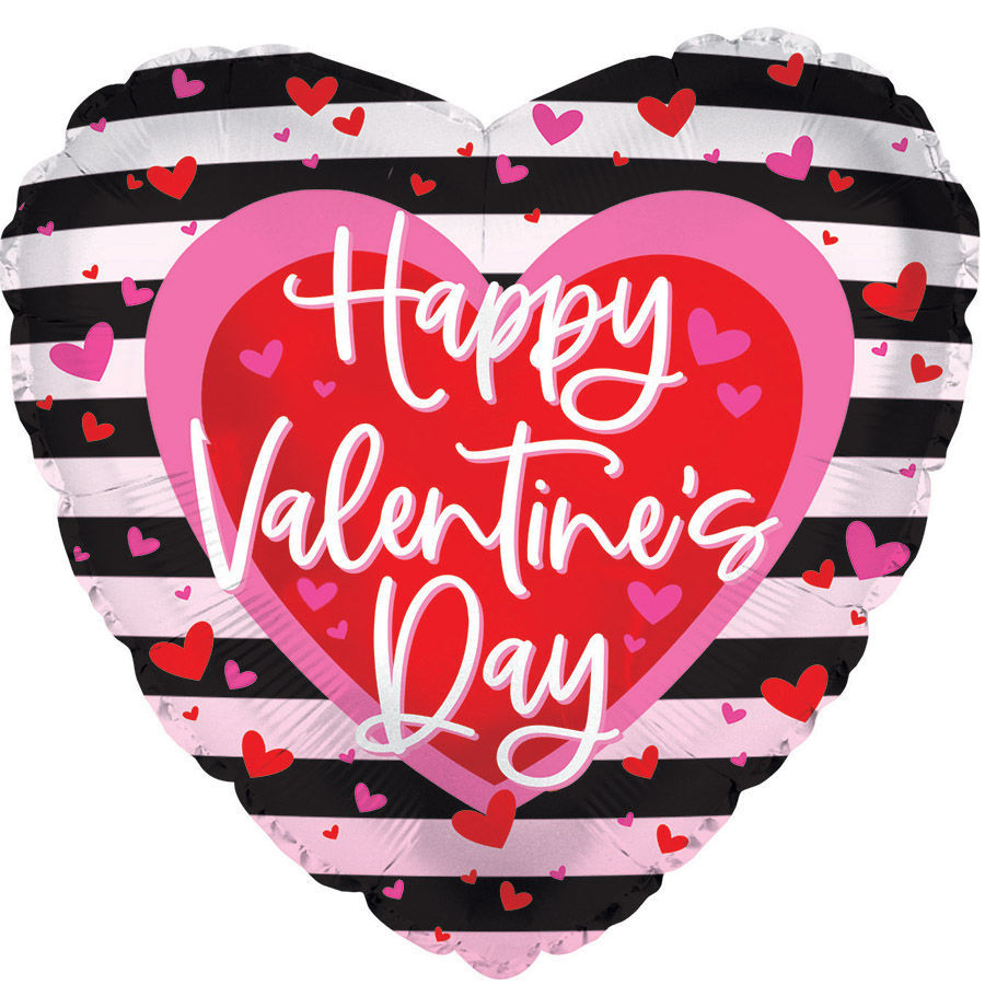 Picture of 18" Happy Valentine's Day with Stripy Heart Foil Balloon  (helium-filled)