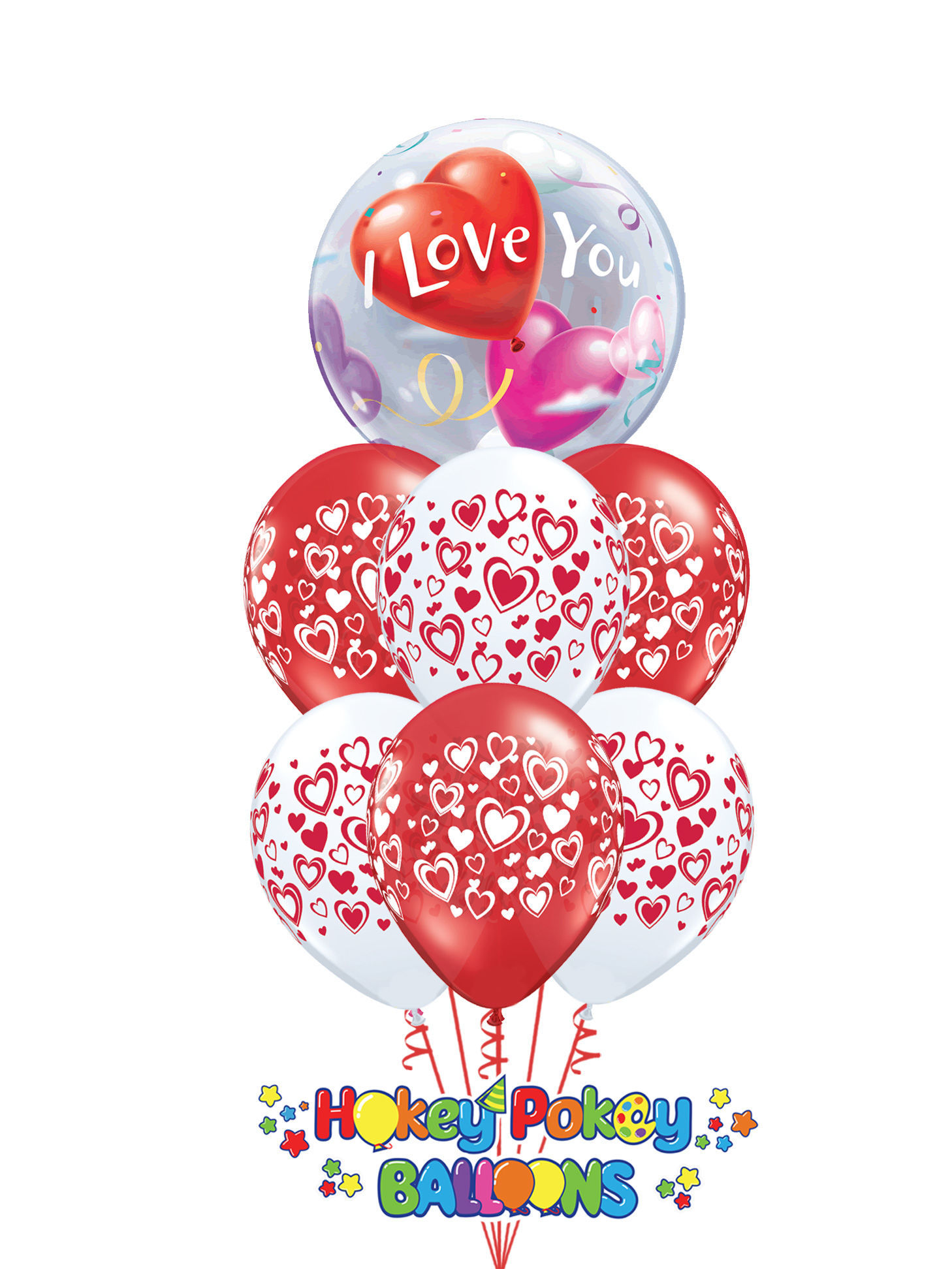 Picture of Double Hearts with Topper Balloon Bouquet of 7