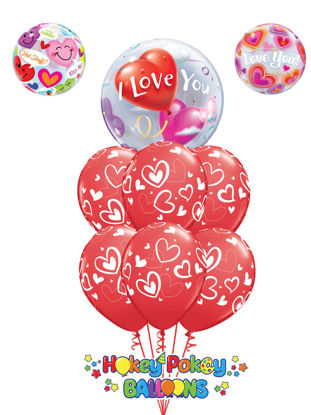 Picture of Mix & Match Red Hearts with Topper Balloon Bouquet of 7