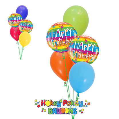 Picture of Rainbow Stripes Birthday Balloon Bouquet of 5