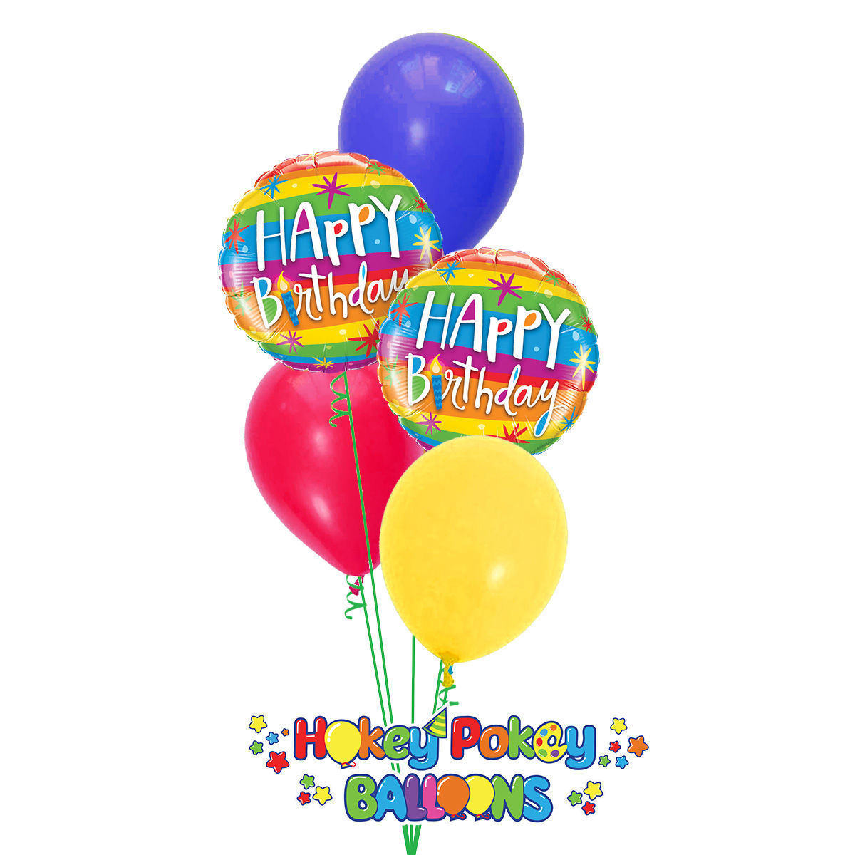 Picture of Rainbow Stripes Birthday Balloon Bouquet of 5