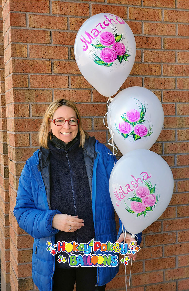 Picture of Hand painted Roses Personalized Birthday Balloon Bouquet of 3
