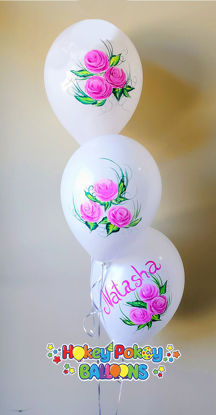 Picture of Hand painted Roses Personalized Birthday Balloon Bouquet of 3