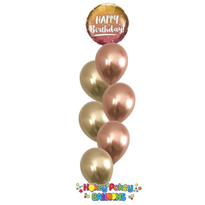 Picture of Gold & Rose Gold Ombre  Birthday Balloon Bouquet of 7