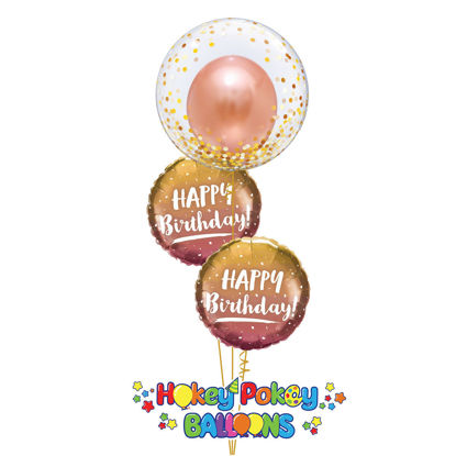 Picture of Gold & Rose Gold Ombre  Birthday Balloon Bouquet with Deco Bubble