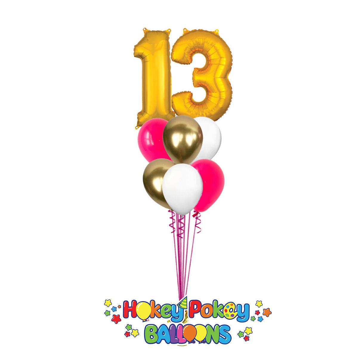 Picture of 11 Inch Helium Balloon Bouquet of 6 with 2 foil Numbers