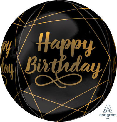 Picture of Happy Birthday Elegant Black and Gold Orbz Balloon (helium-filled)