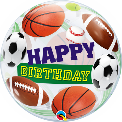 Picture of 22″ Happy Birthday Sport Balls - Bubble Balloon (helium-filled)
