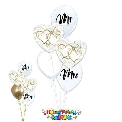 Picture of Couple of Entwined Gold Hearts - Balloon Bouquet of 5