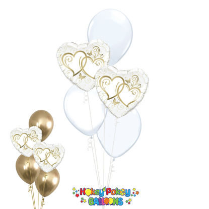 Picture of Entwined Gold Hearts - Balloon Bouquet of 5