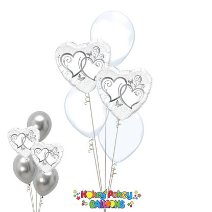 Picture of Entwined Silver Hearts - Balloon Bouquet of 5