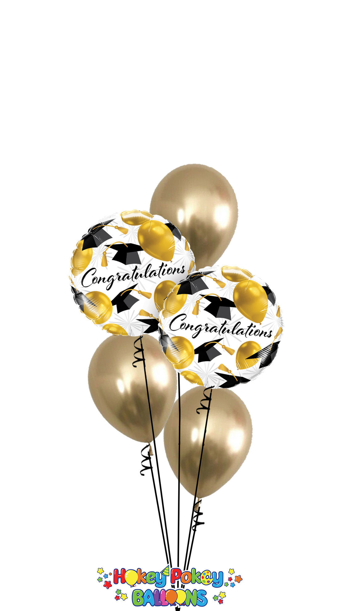 Picture of Congratulations with Gold  Latex - Balloon Bouquet (5 pc)