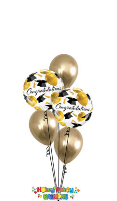 Picture of Congratulations with Gold  Latex - Balloon Bouquet (5 pc)