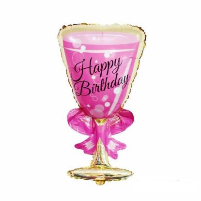 Picture of 37'' Pink Happy Birthday Wine Goblet  Foil Balloon (helium-filled)