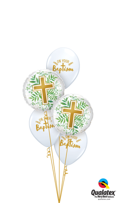 Picture of Your Baptism with Gold Cross and Greenery Balloon Bouquet (5 pc)