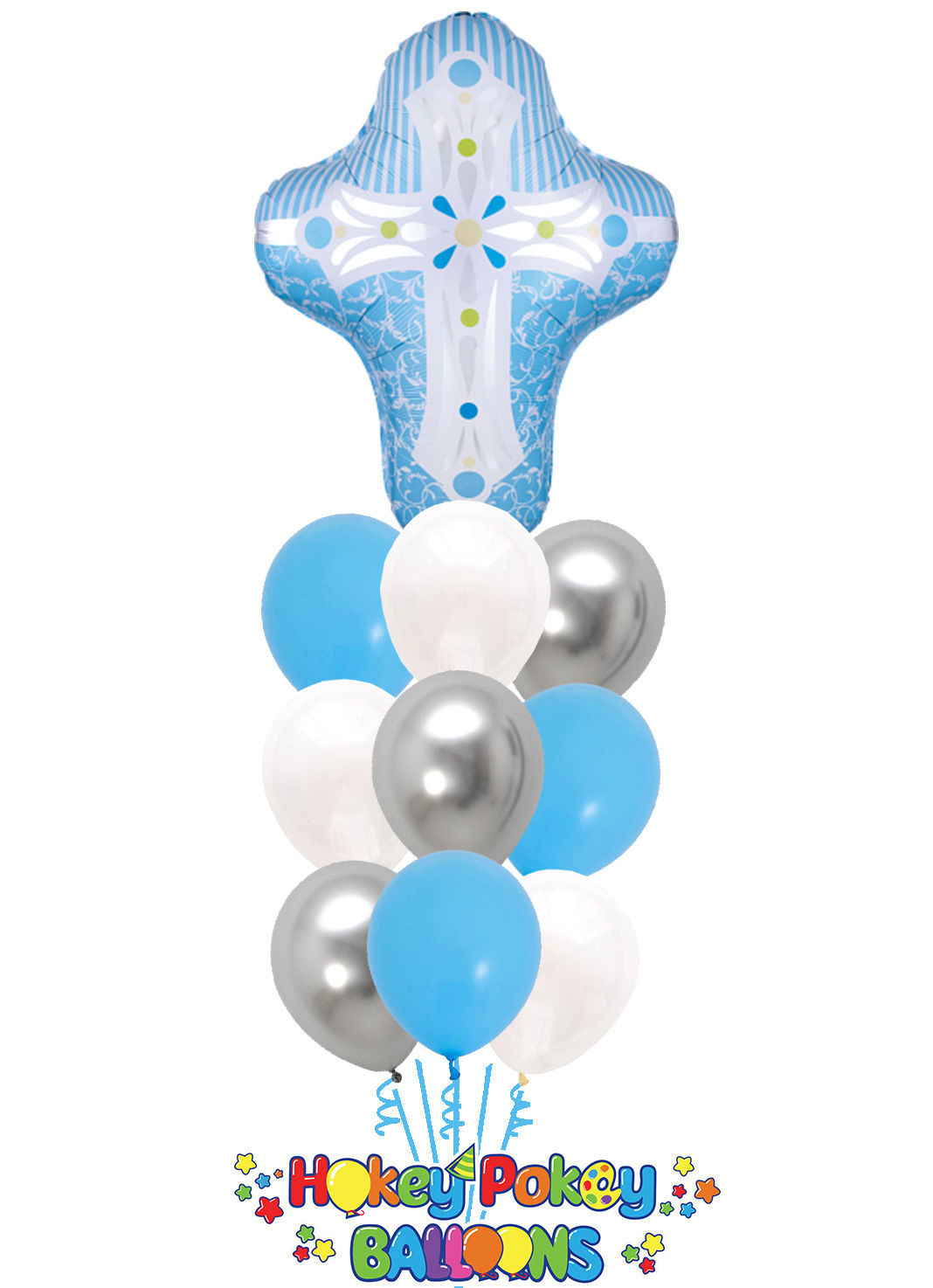 Picture of God Bless You with Blue Cross Balloon Bouquet of 10