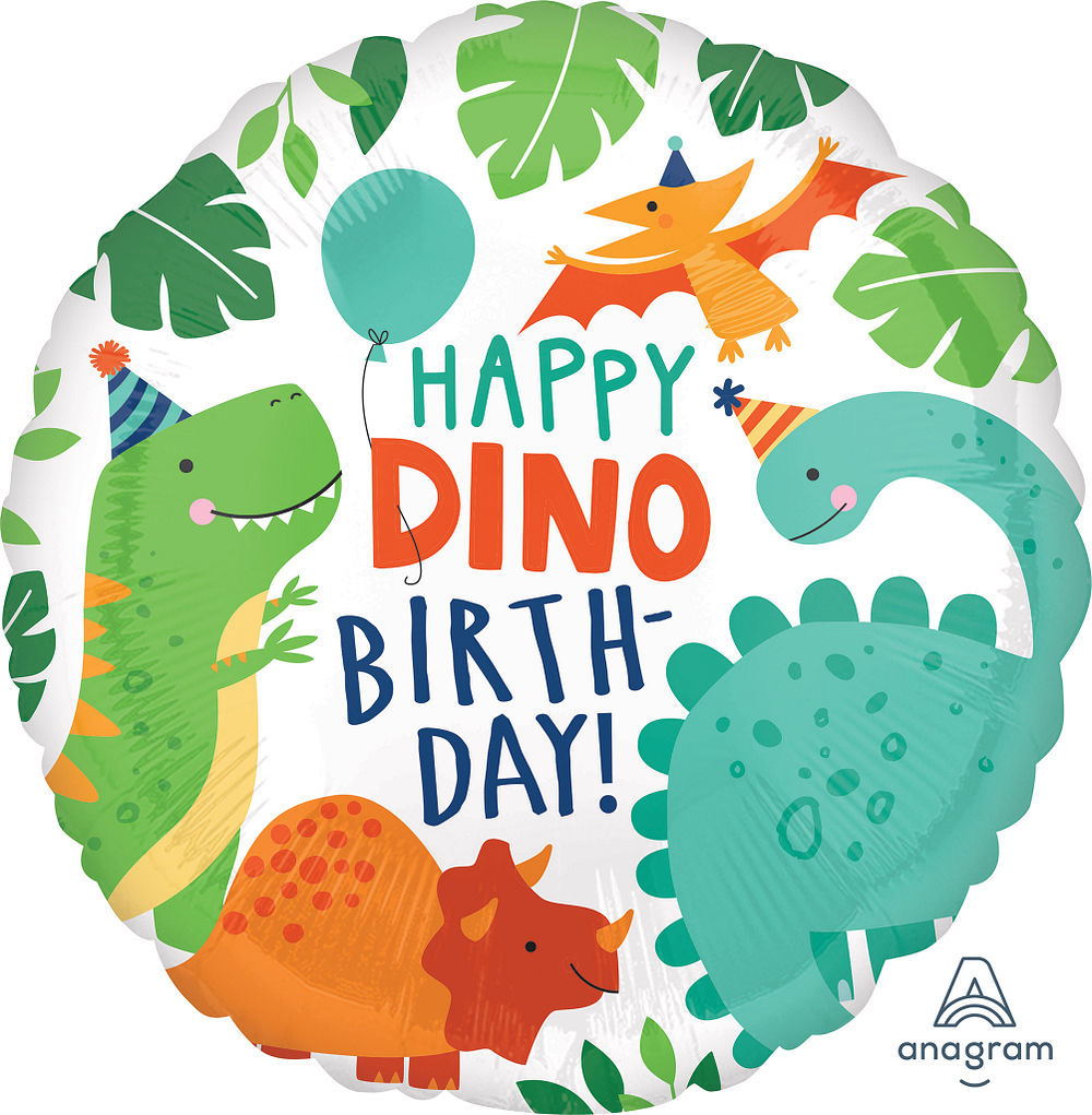 Picture of 17'' Happy Dino Birthday Dinosaur Balloon (helium-filled)