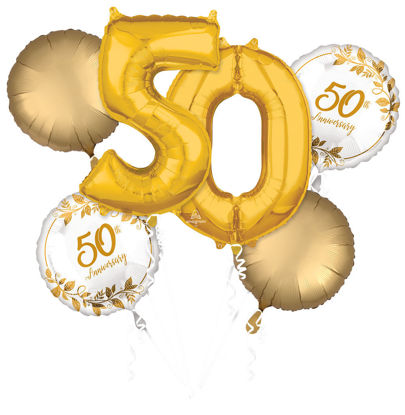 Picture of Happy 50th Anniversary - Gold Balloon Bouquet  (6pc)