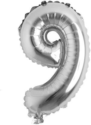 Picture of 16" Silver Foil Balloon -  Number 9 (air-filled)