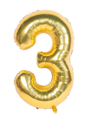 Picture of 34'' Foil Balloon Number 3 - Gold (helium-filled)