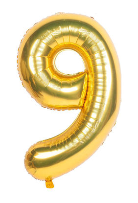 Picture of 34'' Foil Balloon Number 9 - Gold (helium-filled)