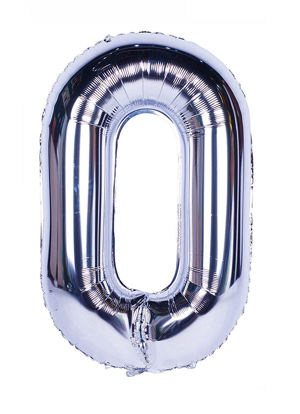 Picture of 34'' Foil Balloon Number 0 - Silver (helium-filled)