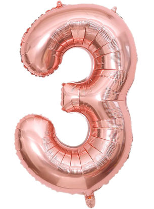 Picture of 34'' Foil Balloon Number 3 - Rose Gold (helium-filled)