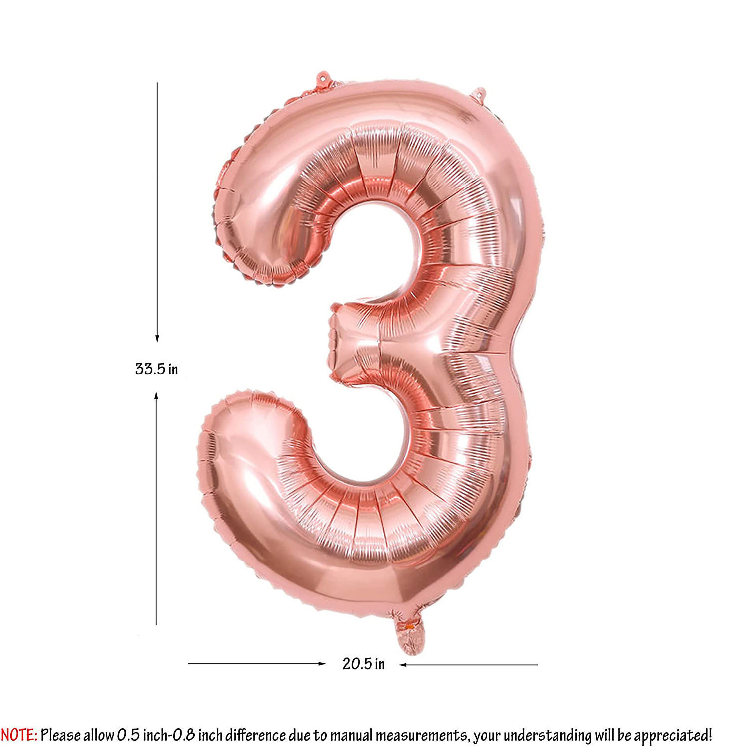 Picture of 34'' Foil Balloon Number 3 - Rose Gold (helium-filled)