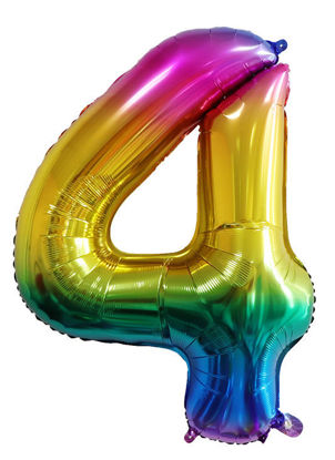 Picture of 34'' Foil Balloon Number 4 - Bright Rainbow (helium-filled)