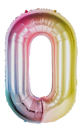 Picture of 34'' Foil Balloon Number 0 - Pastel Rainbow (helium-filled)