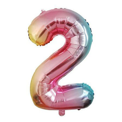 Picture of 34'' Foil Balloon Number 2 - Pastel Rainbow (helium-filled)