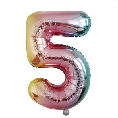 Picture of 34'' Foil Balloon Number 5 - Pastel Rainbow (helium-filled)