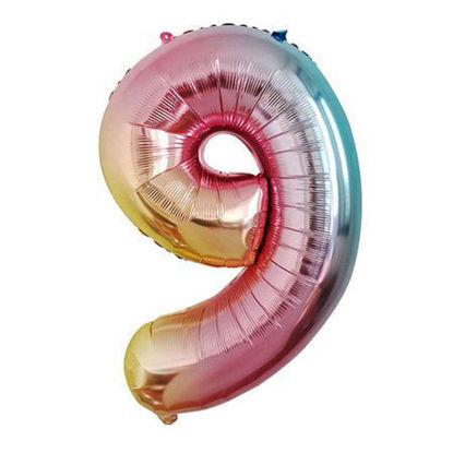 Picture of 34'' Foil Balloon Number 9 - Pastel Rainbow (helium-filled)
