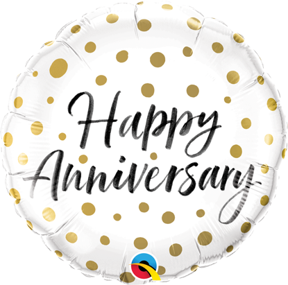 Picture of 18" Happy Anniversary Gold Dots Foil Balloon (helium-filled)