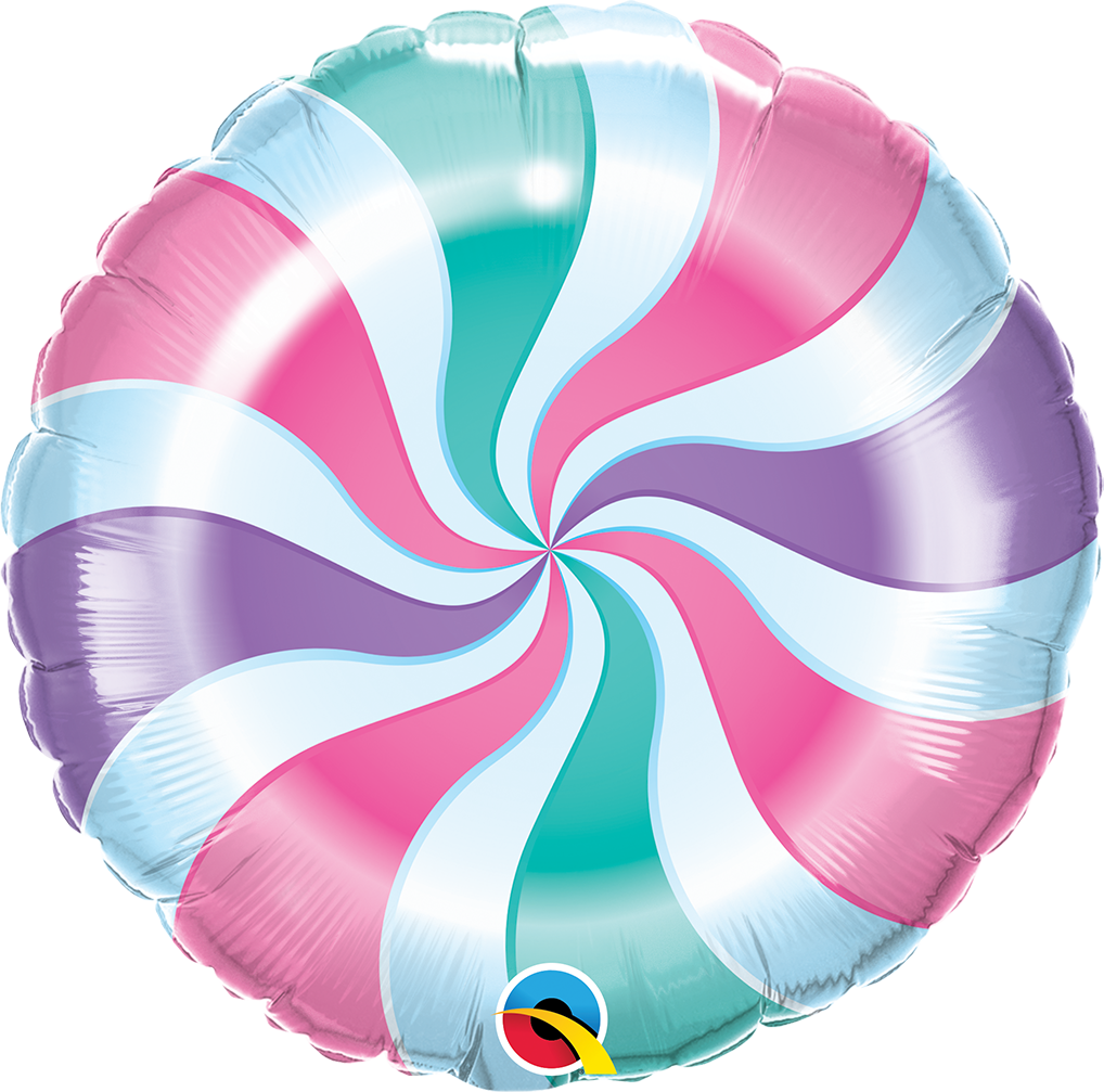 Picture of 18" Round Pastel Candy Swirl Foil Balloon (helium-filled)