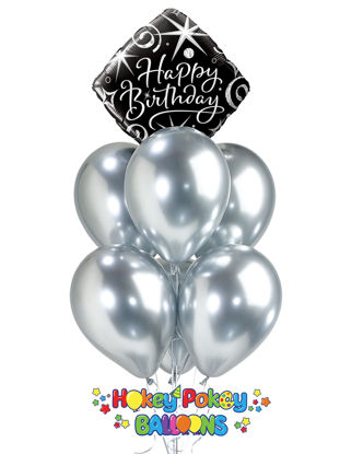 Picture of Birthday Elegant Sparkles & Swirls  Balloon Bouquet of 7