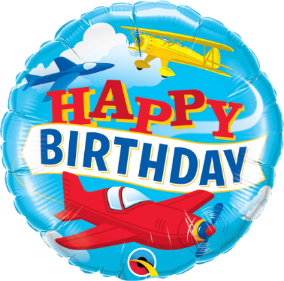 Picture of 18"  Birthday Airplanes Foil Balloon (helium-filled)