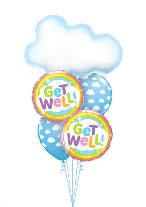 Picture of Get Well Soon with Rainbow! Balloon Bouquet (5 pc)