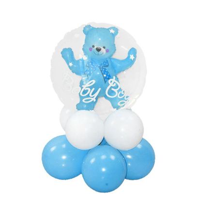 Picture of Blue Teddy Bear - Baby Boy Balloon Table Centerpiece Arrangement (air filled)