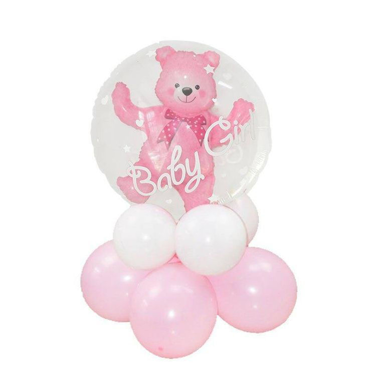 Picture of Pink Teddy Bear - Baby Girl Balloon Table Centerpiece Arrangement (air filled)