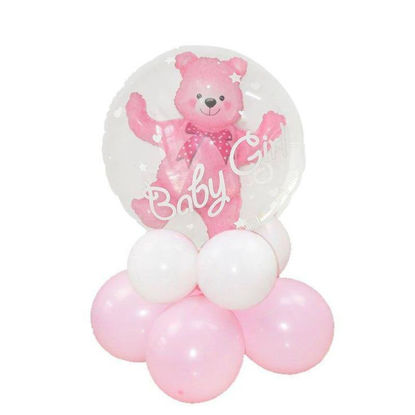 Picture of Pink Teddy Bear - Baby Girl Balloon Table Centerpiece Arrangement (air filled)