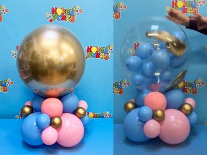 Picture of No Mess Gender Reveal Golden  Balloon Centerpiece (air filled) 