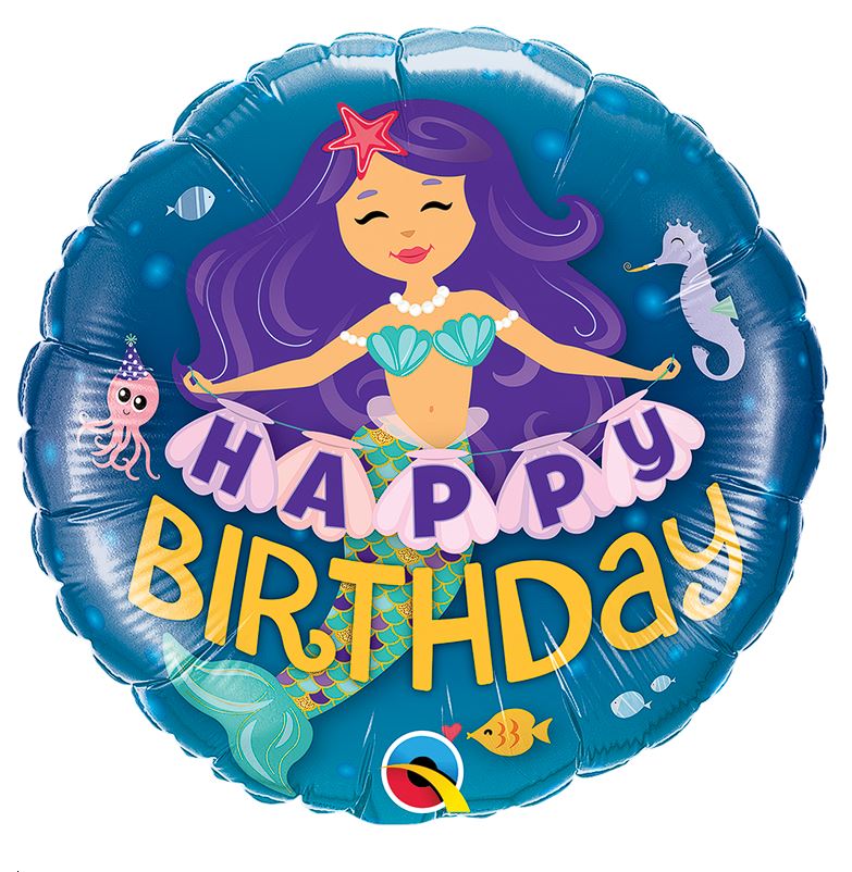 Picture of 18'' Happy Birthday Mermaid Foil Balloon (helium-filled) 
