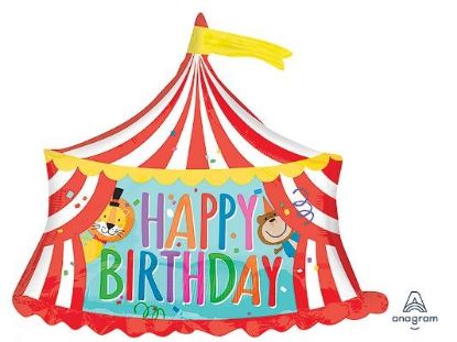 Picture of 28" Jumbo Circus Tent Happy Birthday - Foil Balloon (helium-filled) 