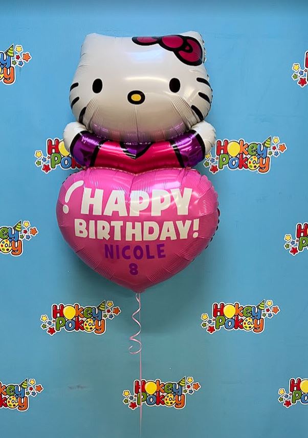 Picture of 32" Personalized Happy Birthday Hello Kitty Heart Foil Balloon  (helium-filled) 